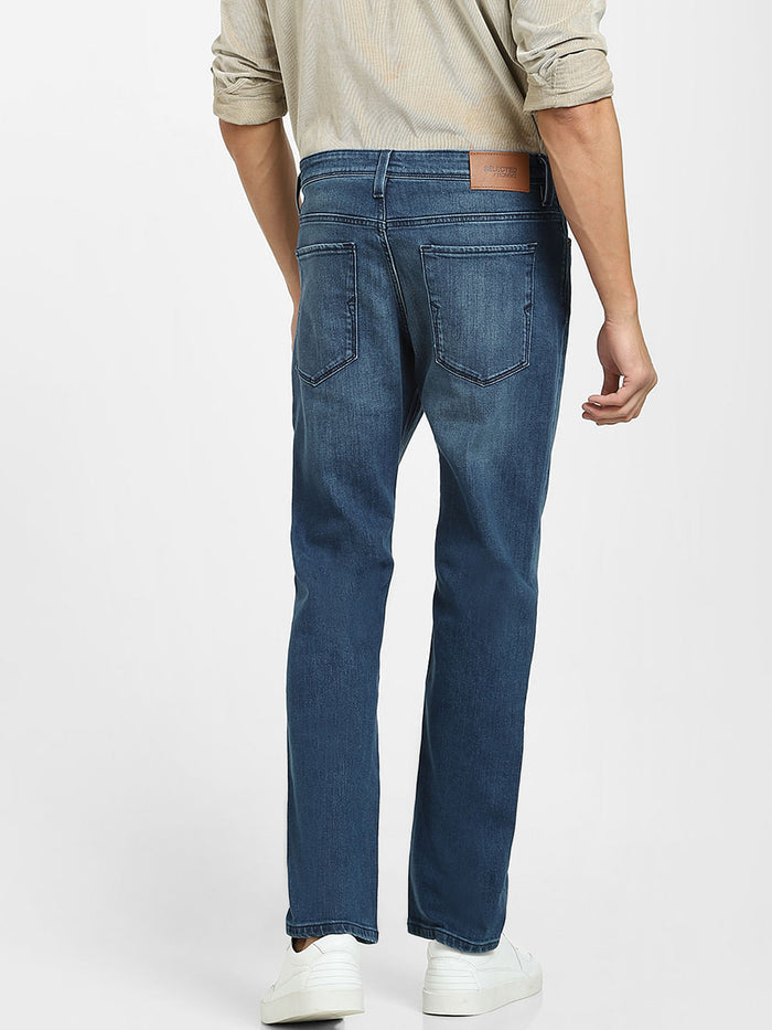 Blue Mid Rise Straight Fit Jeans