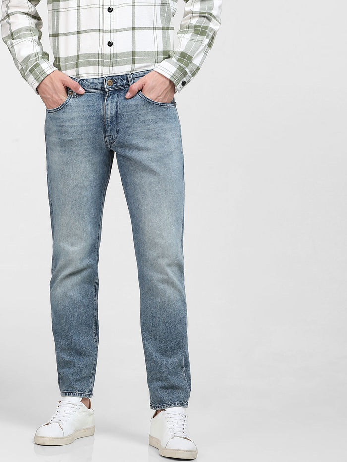 Blue Mid Rise Straight Jeans