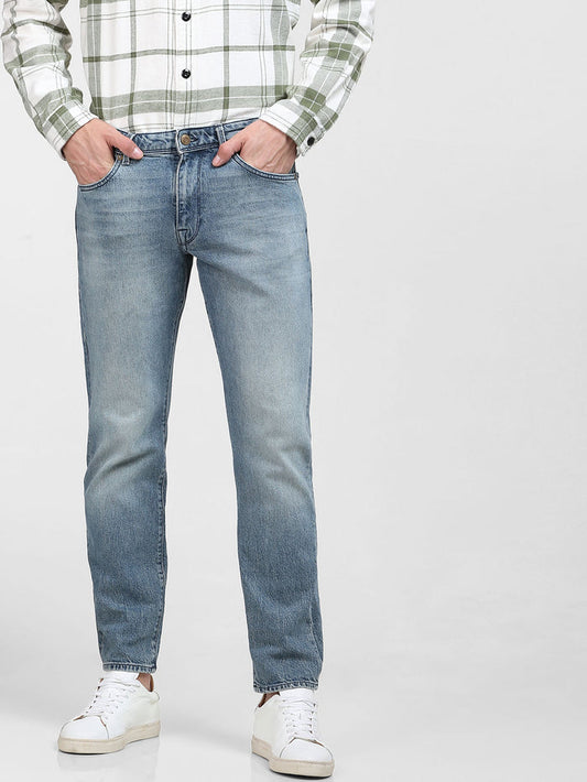 Blue Mid Rise Straight Jeans