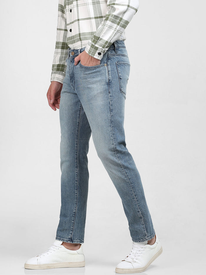 Blue Mid Rise Straight Jeans