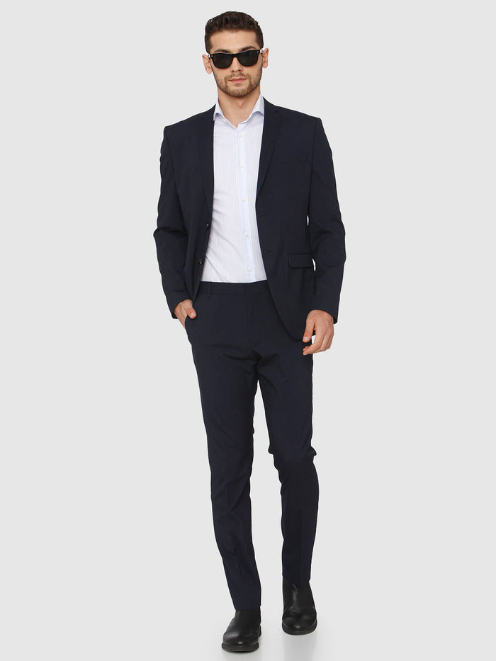 Blue Mid Rise Striped Formal Trousers