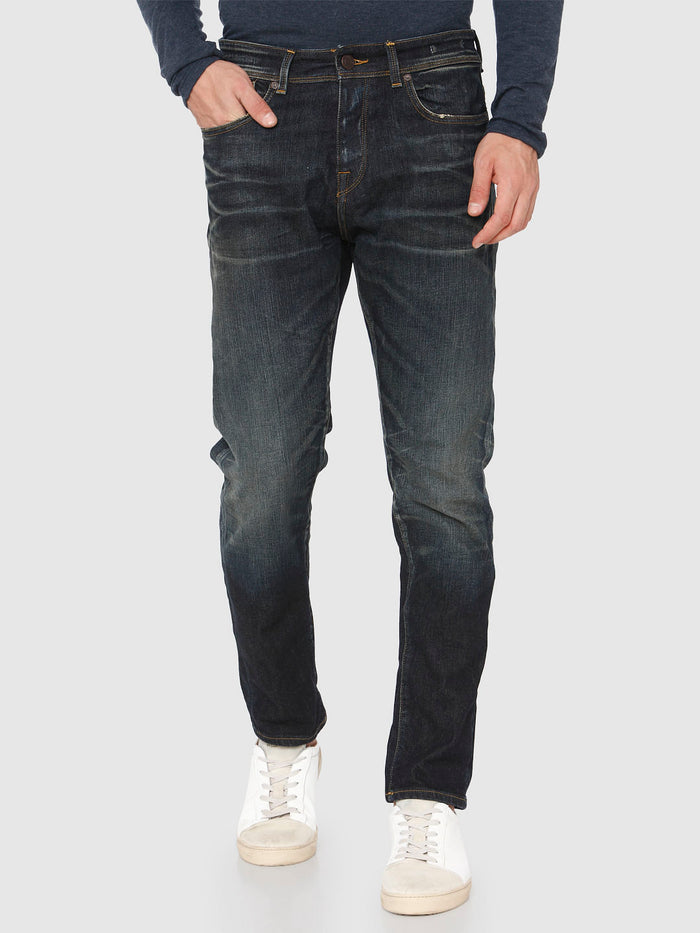 Blue Mid Rise Toby Tapered Fit Jeans