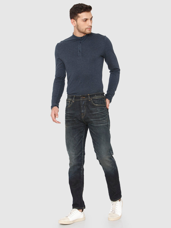 Blue Mid Rise Toby Tapered Fit Jeans