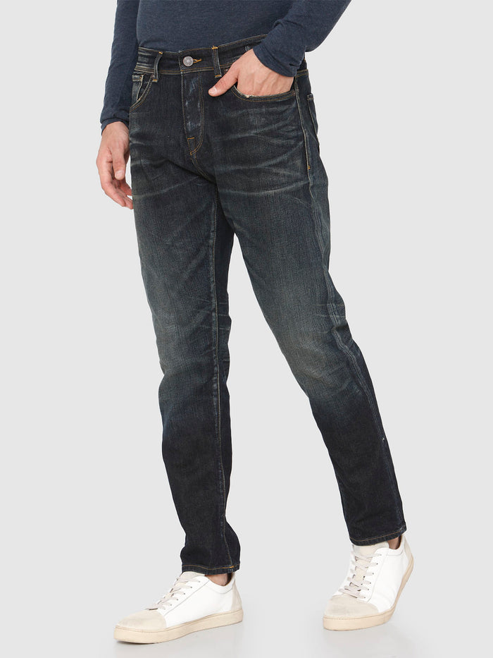 Blue Mid Rise Toby Tapered Fit Jeans