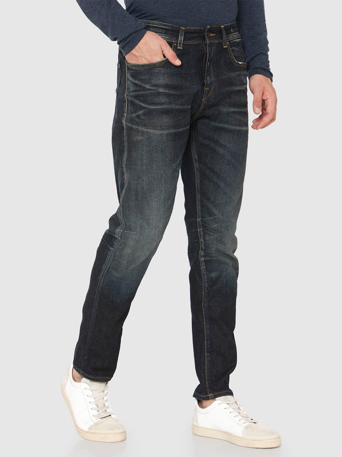 Blue Mid Rise Toby Tapered Fit Jeans