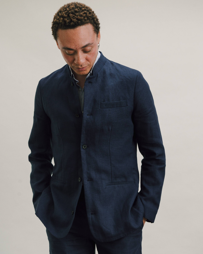 Blue Nights Linen Nehru Suit