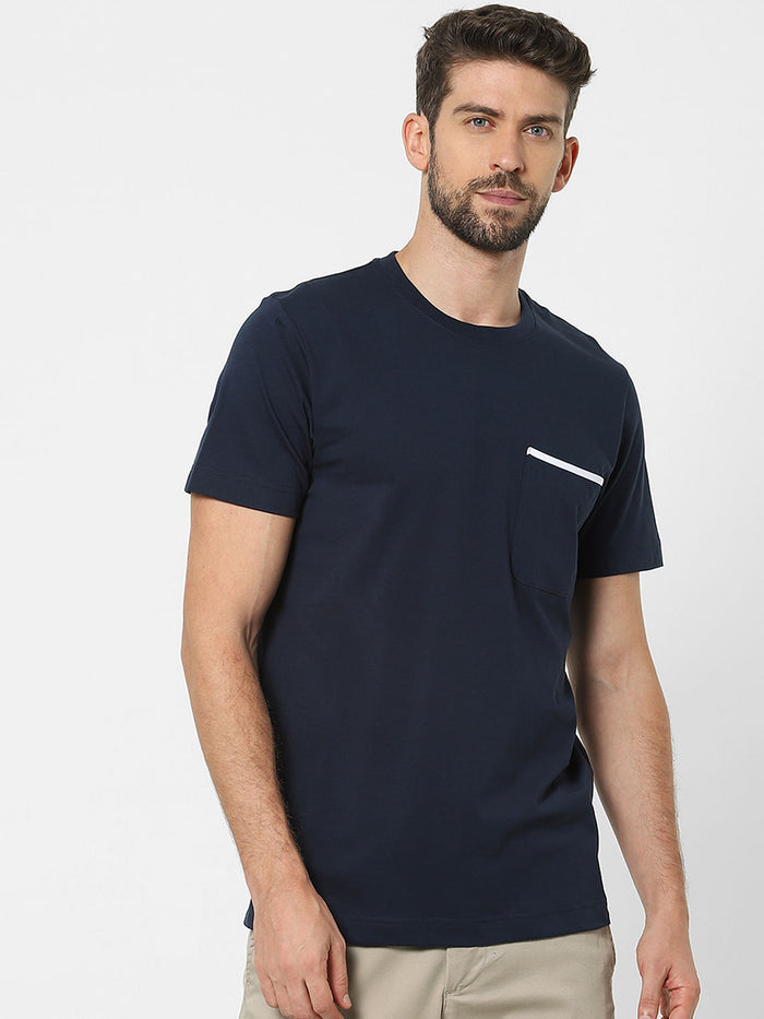 Blue Organic Cotton Crew Neck T-Shirt