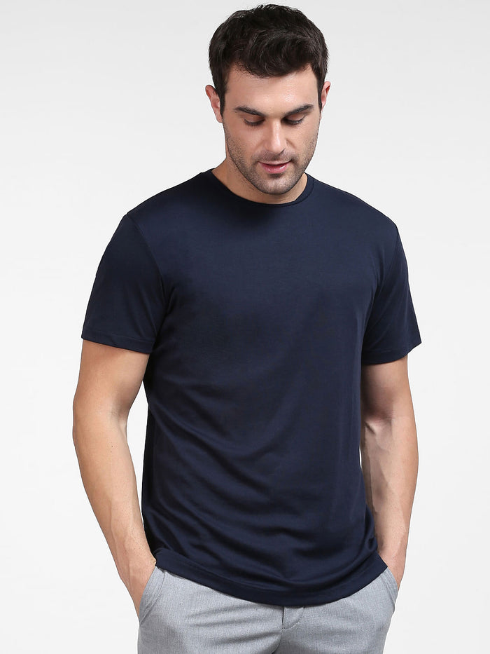 Blue Organic Cotton Crew Neck T-Shirt