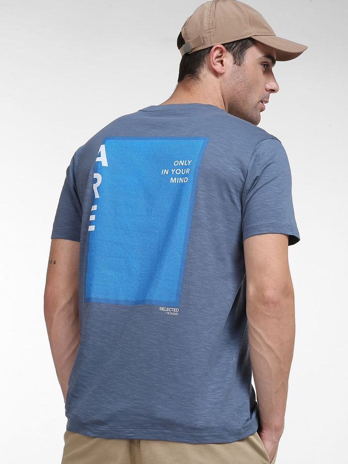 Blue Organic Cotton Crew Neck T-Shirt