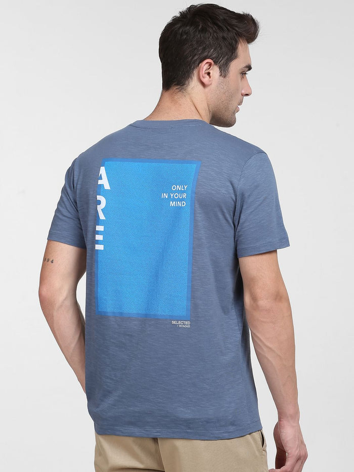 Blue Organic Cotton Crew Neck T-Shirt