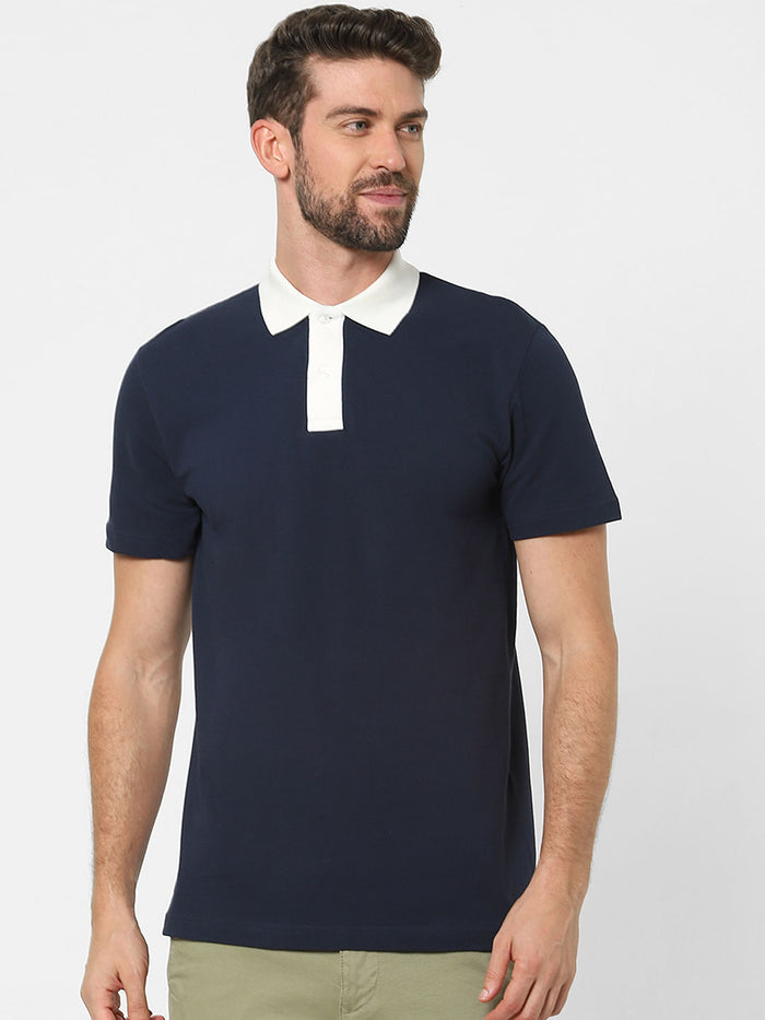 Blue Organic Cotton Polo Neck T-Shirt