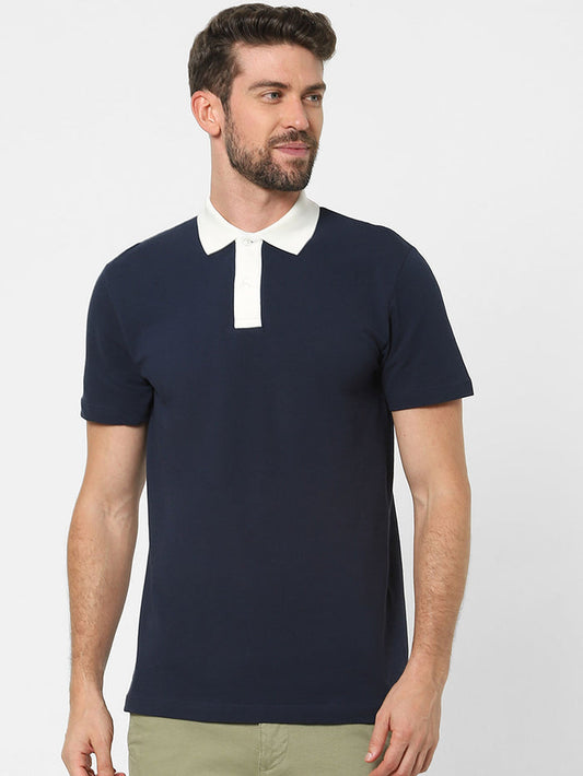 Blue Organic Cotton Polo Neck T-Shirt