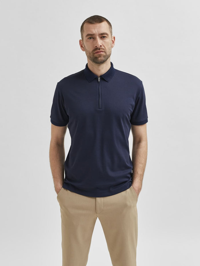 Blue Organic Cotton Polo Neck T-Shirt