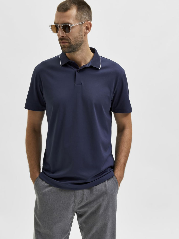 Blue Organic Cotton Polo Neck T-Shirt