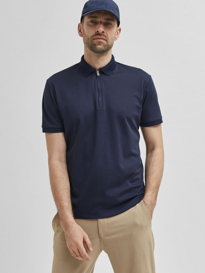 Blue Organic Cotton Polo Neck T-Shirt