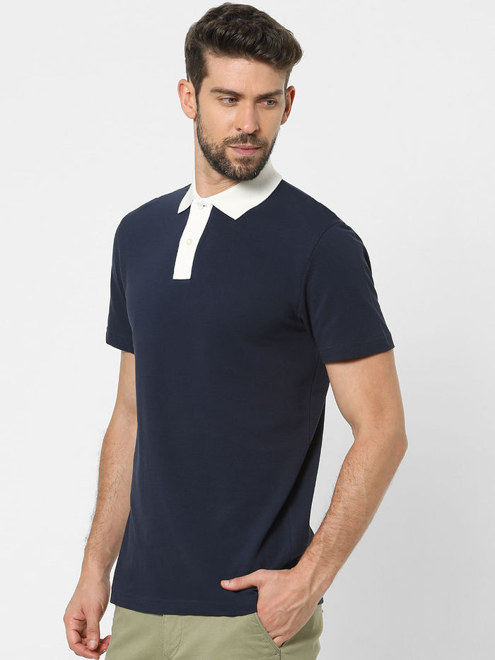 Blue Organic Cotton Polo Neck T-Shirt