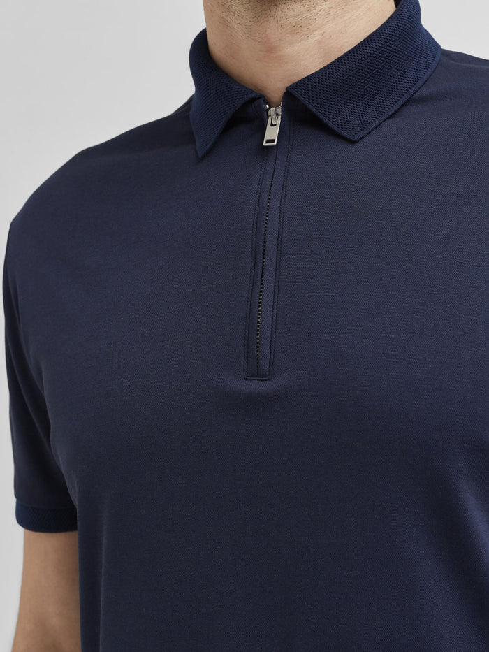 Blue Organic Cotton Polo Neck T-Shirt