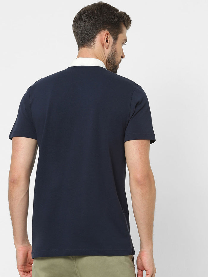 Blue Organic Cotton Polo Neck T-Shirt