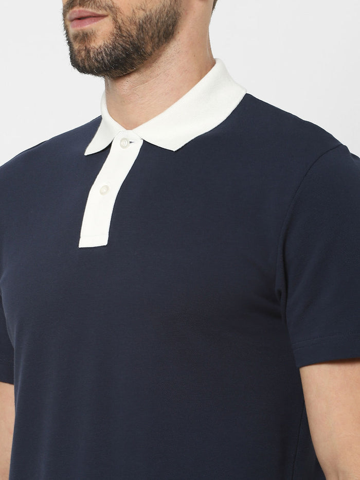 Blue Organic Cotton Polo Neck T-Shirt