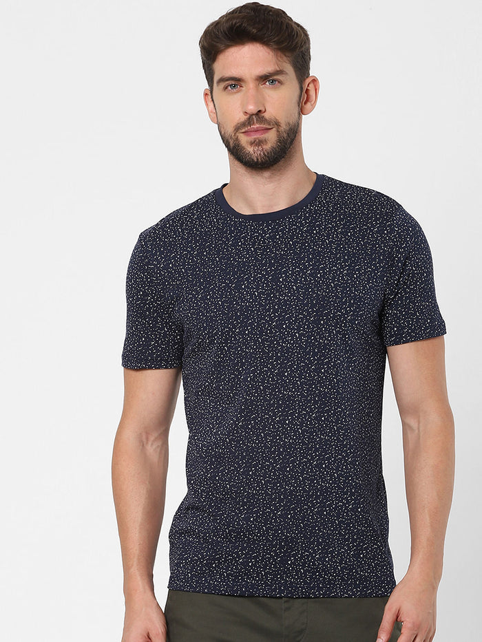 Blue Printed Crew Neck T-Shirt