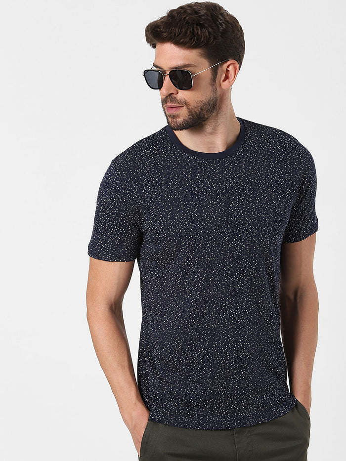 Blue Printed Crew Neck T-Shirt
