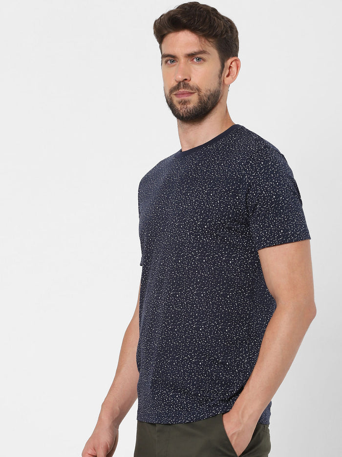 Blue Printed Crew Neck T-Shirt