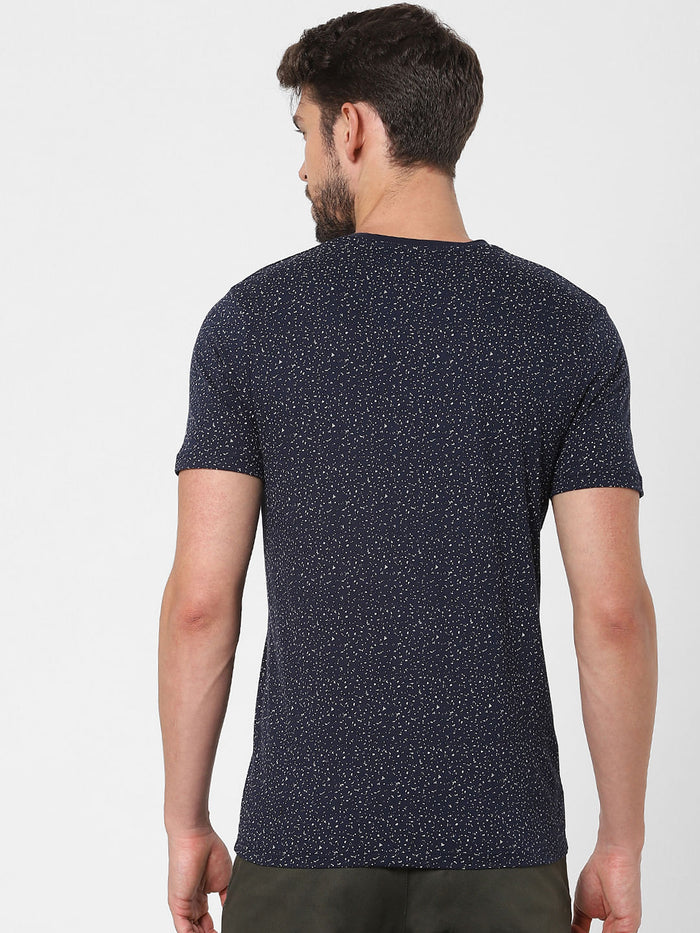 Blue Printed Crew Neck T-Shirt
