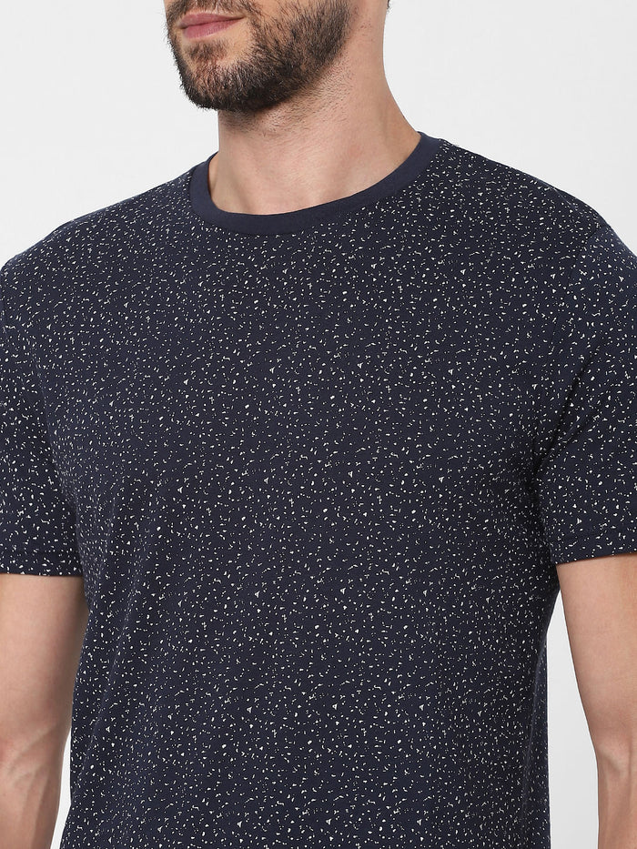 Blue Printed Crew Neck T-Shirt