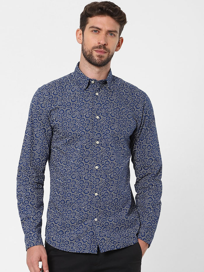 Blue Printed Full Sleeves Shirt