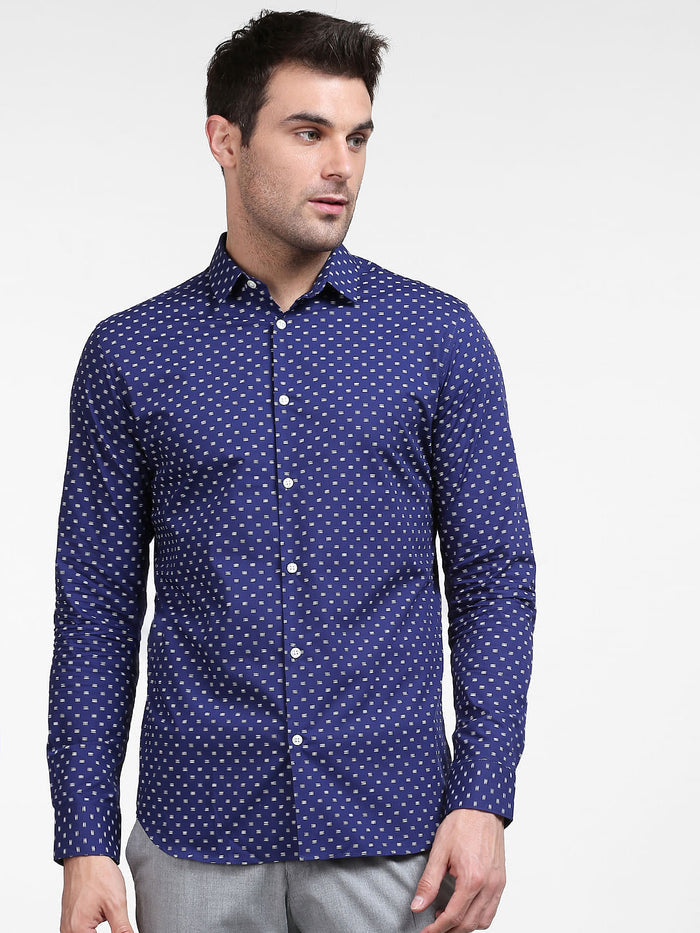 Blue Printed Full Sleeves Shirt