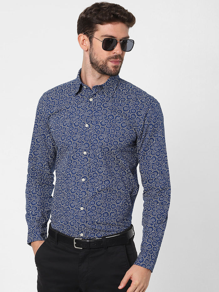 Blue Printed Full Sleeves Shirt