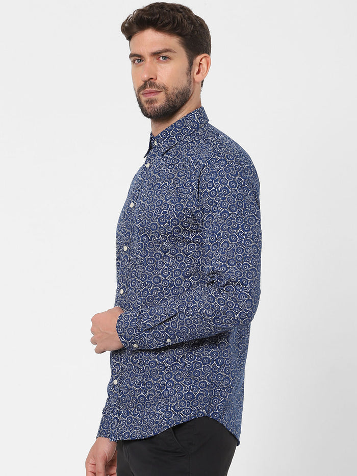 Blue Printed Full Sleeves Shirt
