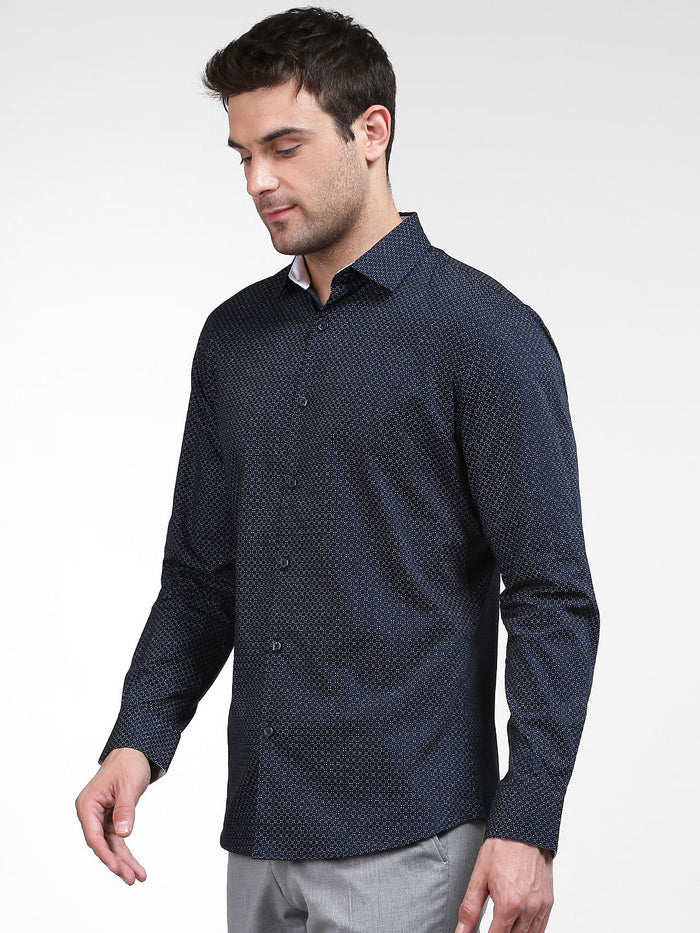 Blue Printed Full Sleeves Shirt
