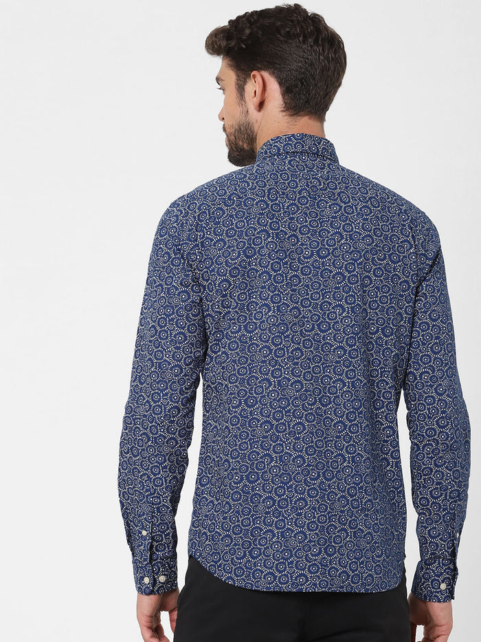 Blue Printed Full Sleeves Shirt