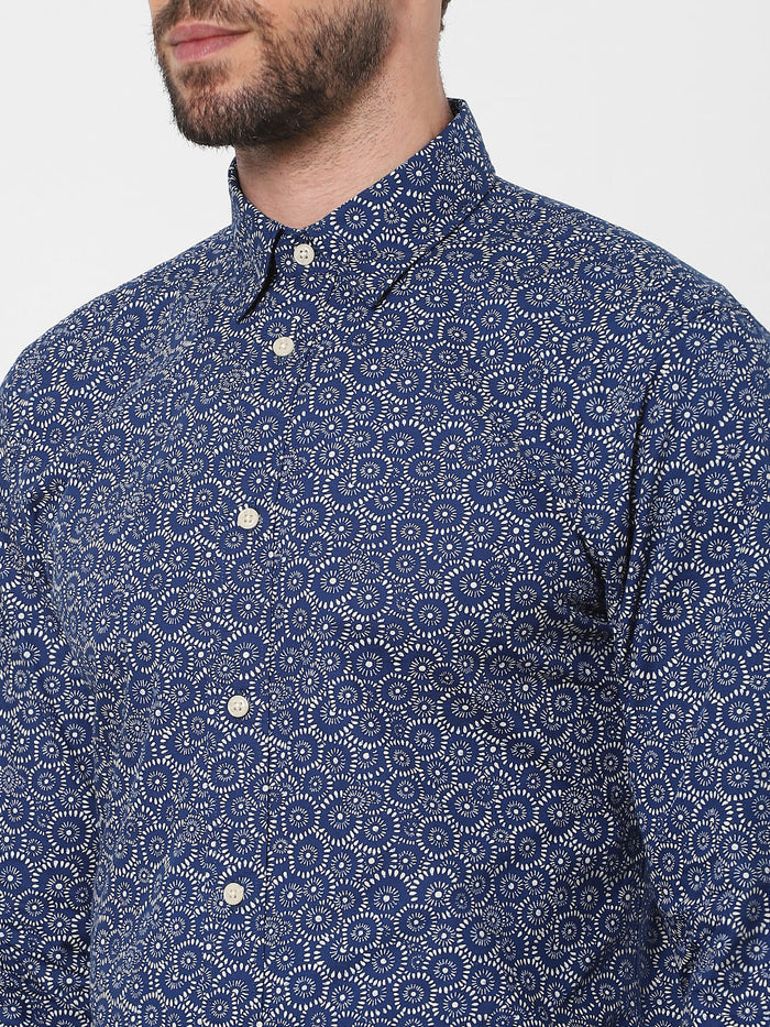 Blue Printed Full Sleeves Shirt
