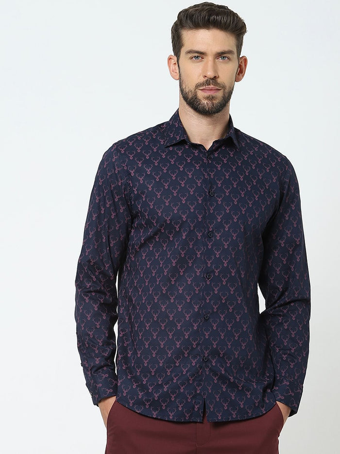 Blue Printed Organic Cotton Full Sleeves Shirt