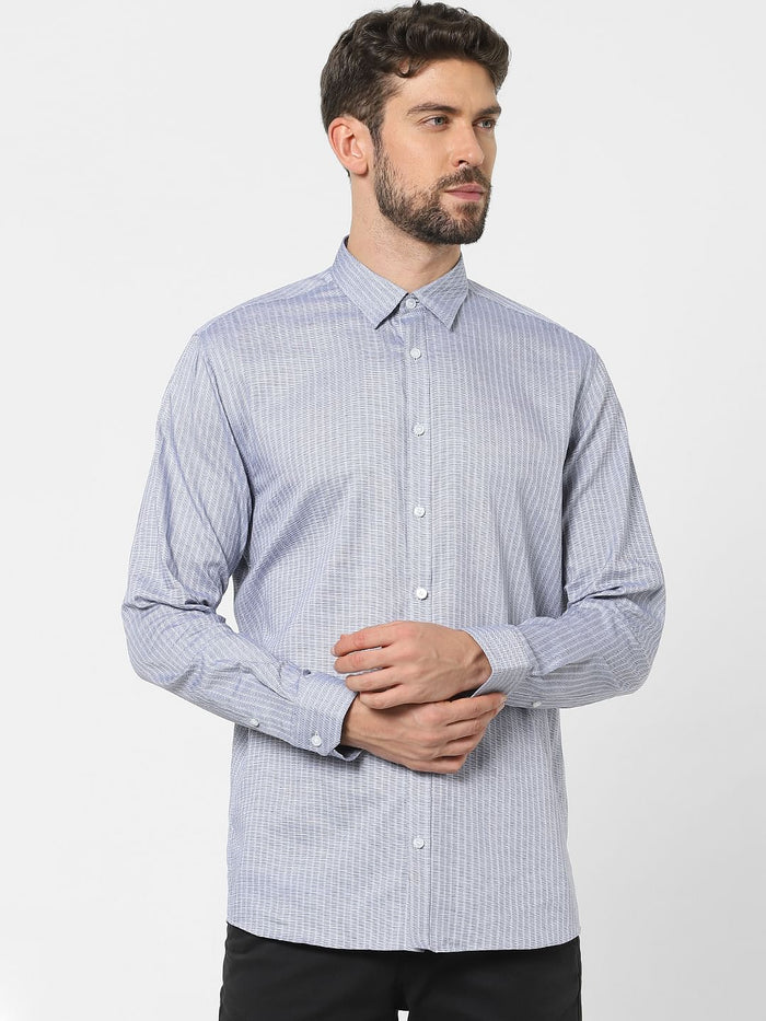 Blue Printed Organic Cotton Full Sleeves Shirt
