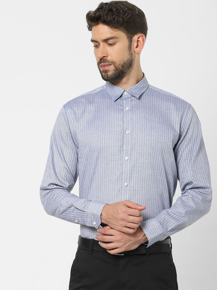 Blue Printed Organic Cotton Full Sleeves Shirt