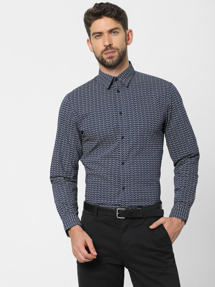 Blue Printed Organic Cotton Full Sleeves Shirt