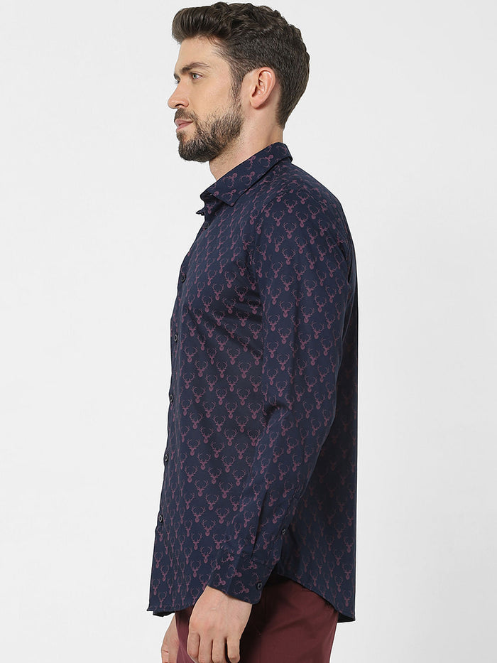 Blue Printed Organic Cotton Full Sleeves Shirt