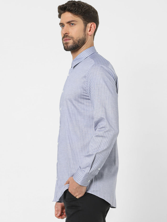 Blue Printed Organic Cotton Full Sleeves Shirt