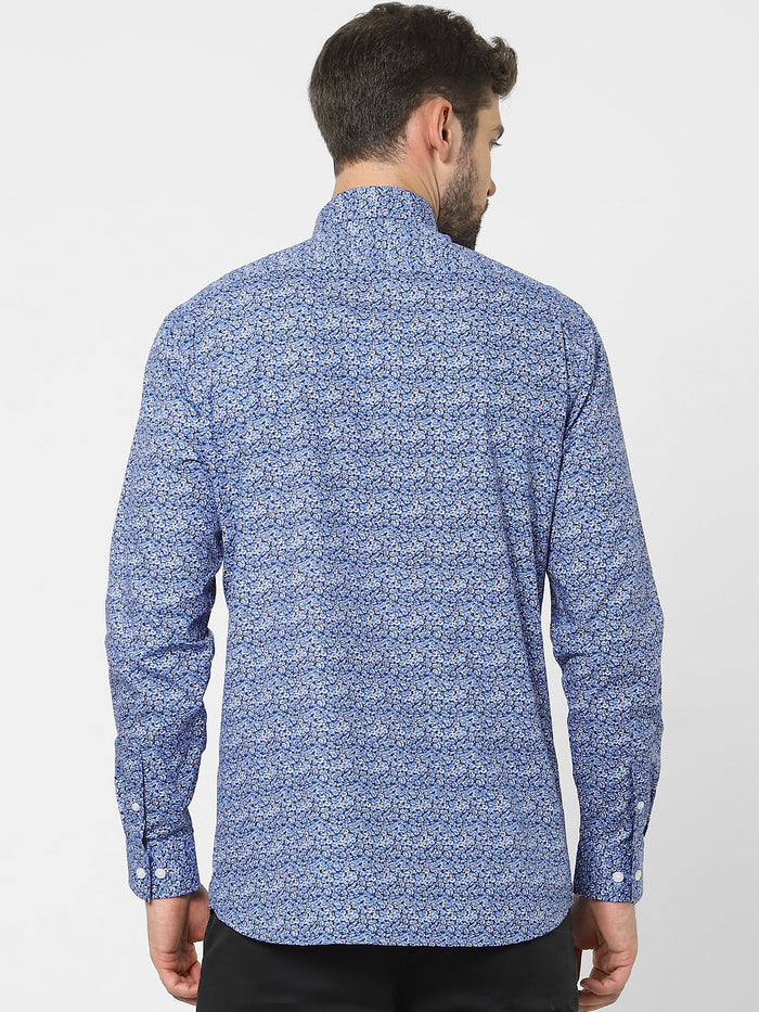 Blue Printed Organic Cotton Full Sleeves Shirt