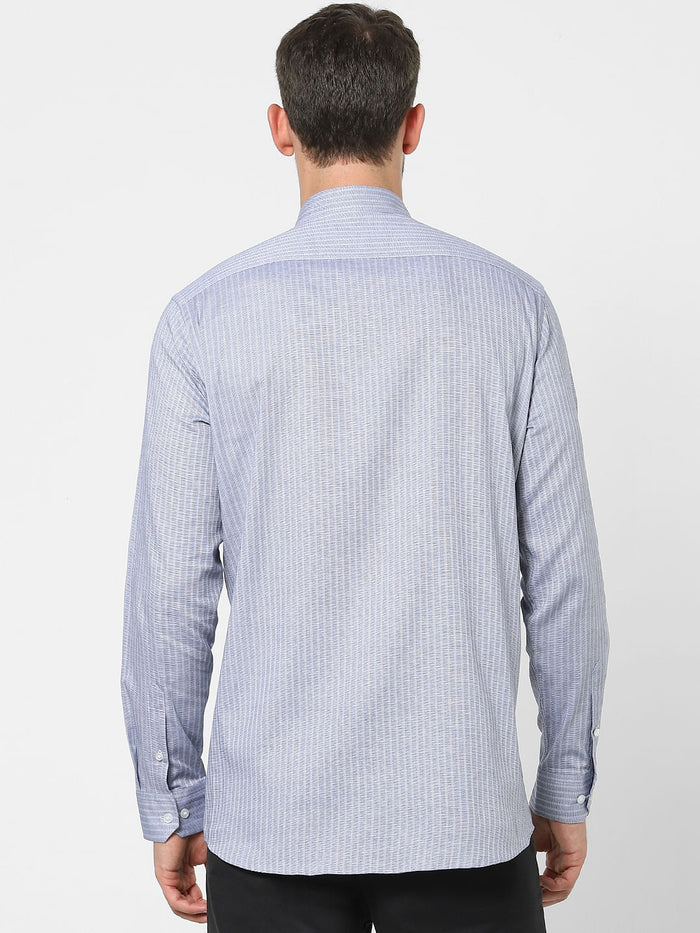 Blue Printed Organic Cotton Full Sleeves Shirt