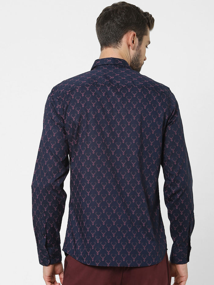 Blue Printed Organic Cotton Full Sleeves Shirt