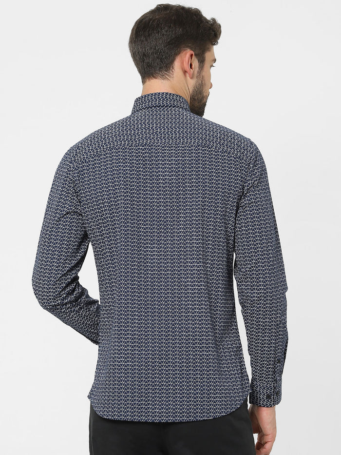 Blue Printed Organic Cotton Full Sleeves Shirt