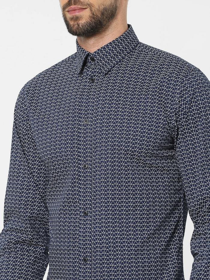 Blue Printed Organic Cotton Full Sleeves Shirt