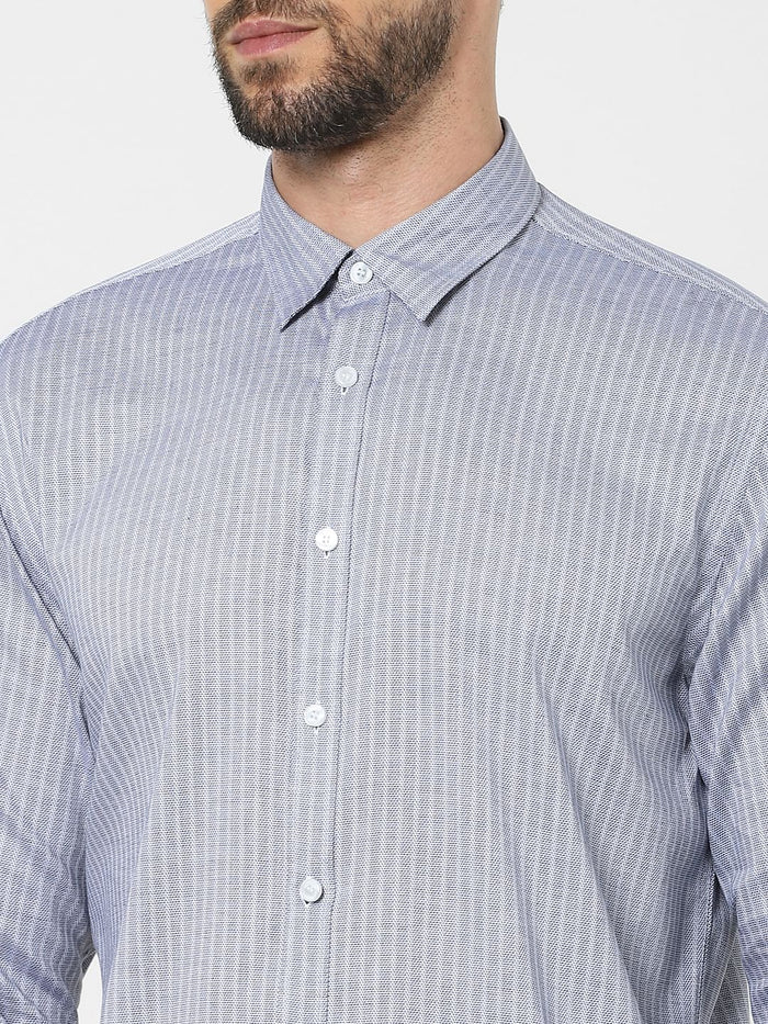 Blue Printed Organic Cotton Full Sleeves Shirt