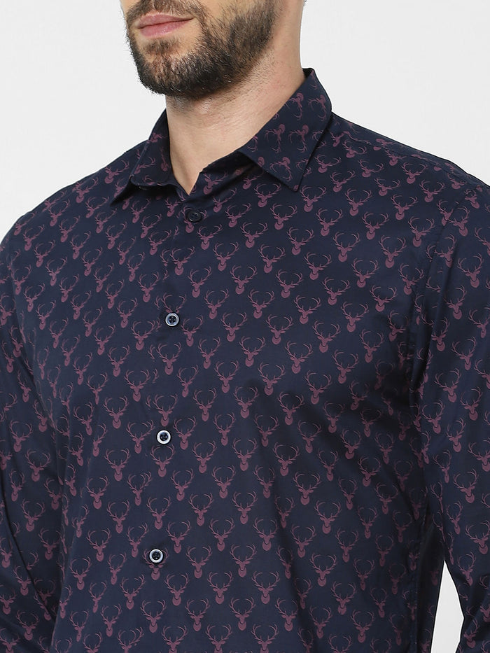 Blue Printed Organic Cotton Full Sleeves Shirt