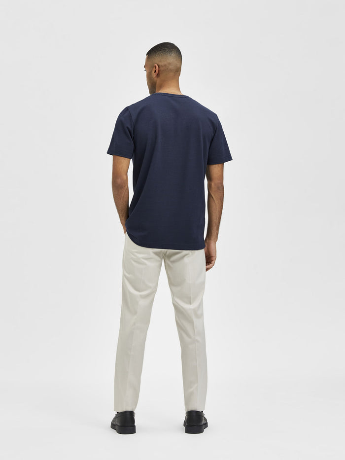 Blue Self-Design Crew Neck T-Shirt
