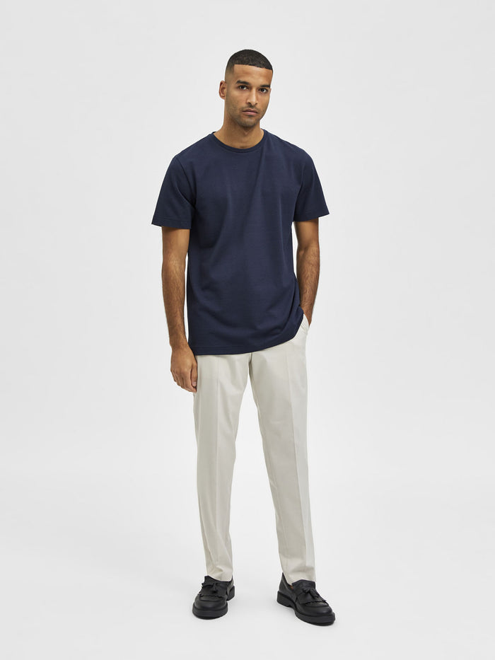 Blue Self-Design Crew Neck T-Shirt